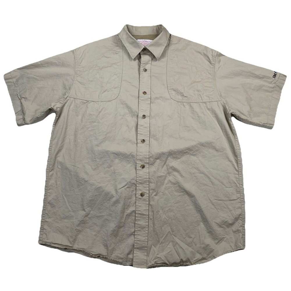C.C. Filson Short Sleeve Button Up Short‎ Beige Cotton Men's Large (Corp Logo)